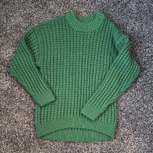 SO Green Textured Crewneck Sweater for Women